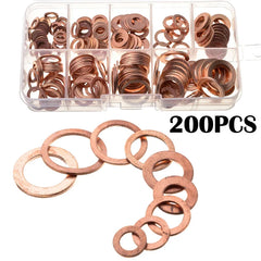 100/200PCS Copper Washer Gasket Nut and Bolt Set Flat Ring Seal Assortment Kit with Box //M8/M10/M12/M14 for Sump Plugs