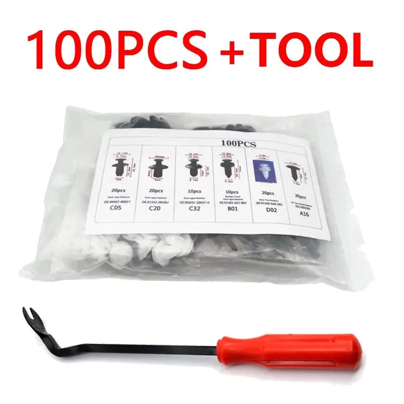 100 Pcs Plastic Buckle Set Car Body Push Rivets Replace Parts Bumper Fixing Nail Kit 6 Styles Auto Fasteners Nail Pinch Bar