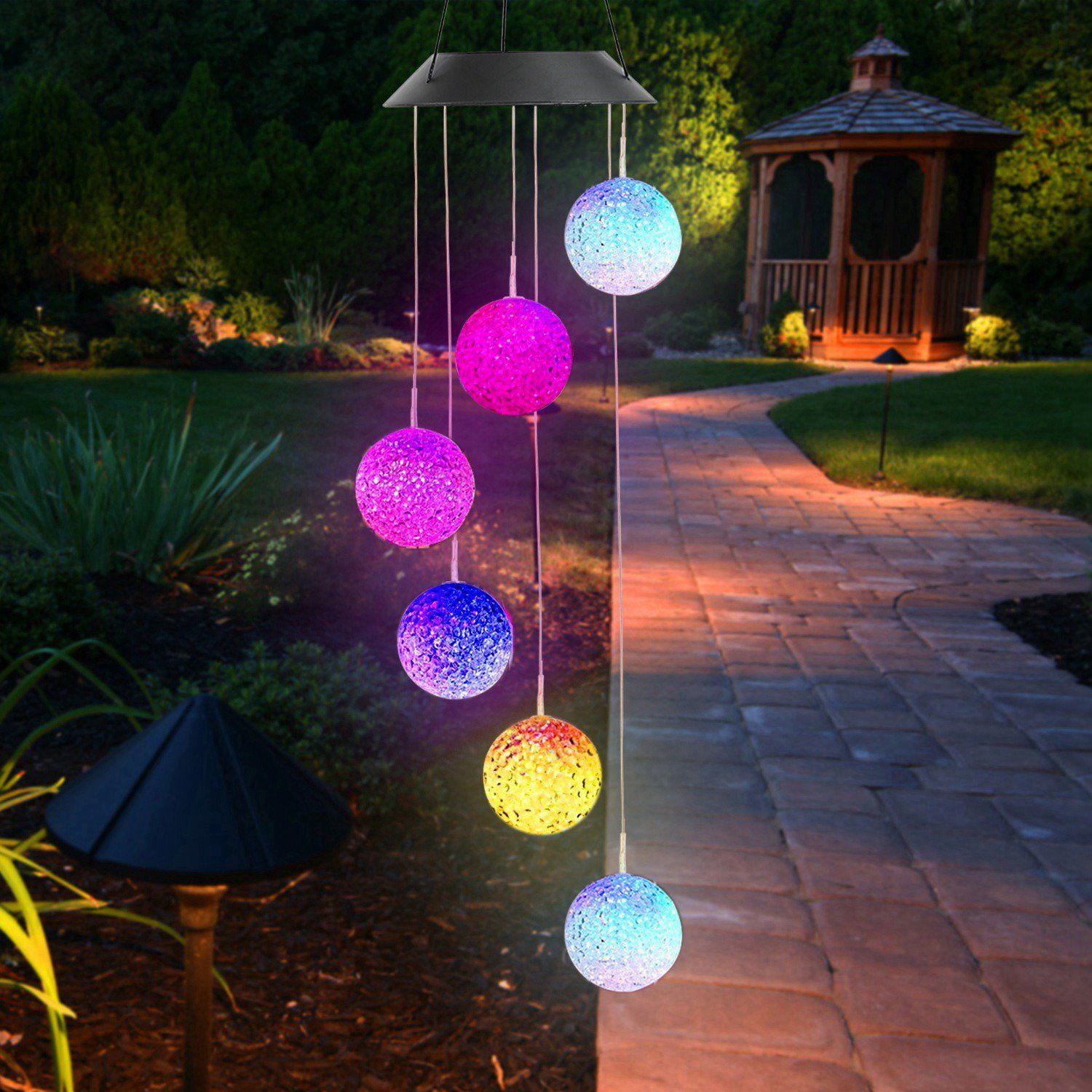 Solar Powered LED Ball Wind Chimes - Color Changing LED String Light